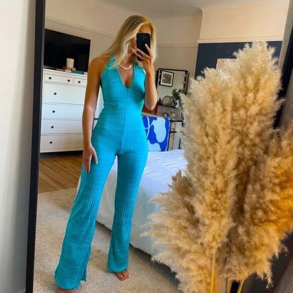 Zara Pants - Zara Ribbed Halter Flare Jumpsuit